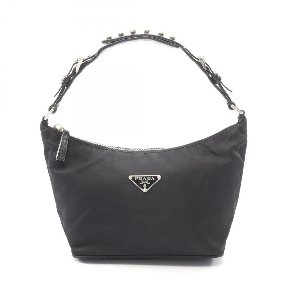 Prada Triangle Accessory Pouch Clutch Handbag Bag Leather Black